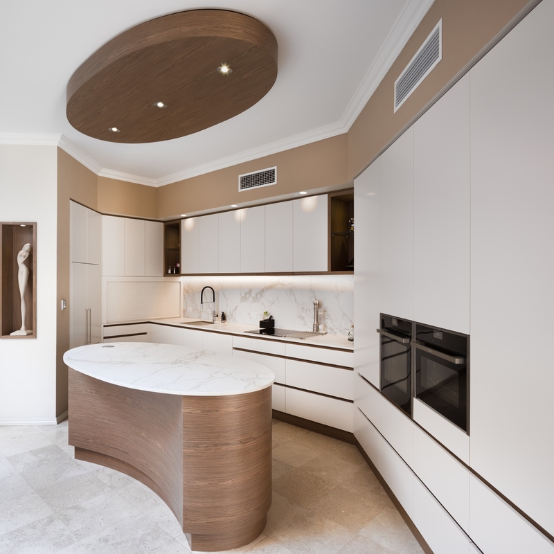 Tủ bếp Melamine sang trọng Thiết kế hiện đại tùy chỉnh Tấm ván lõi HMR