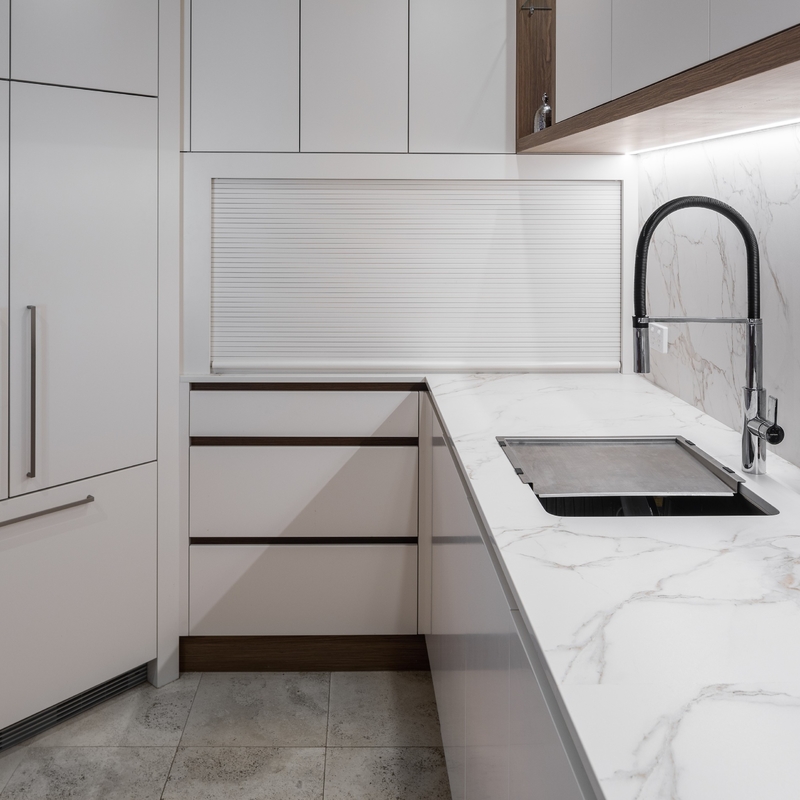 Tủ bếp Melamine sang trọng Thiết kế hiện đại tùy chỉnh Tấm ván lõi HMR
