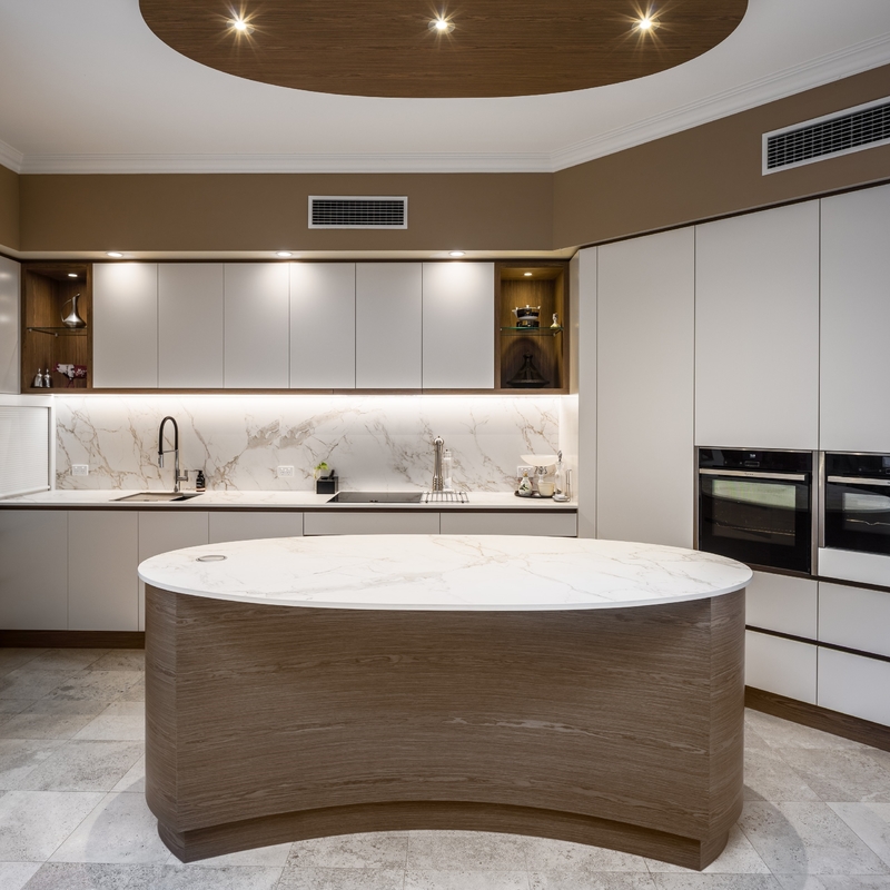 Tủ bếp Melamine sang trọng Thiết kế hiện đại tùy chỉnh Tấm ván lõi HMR