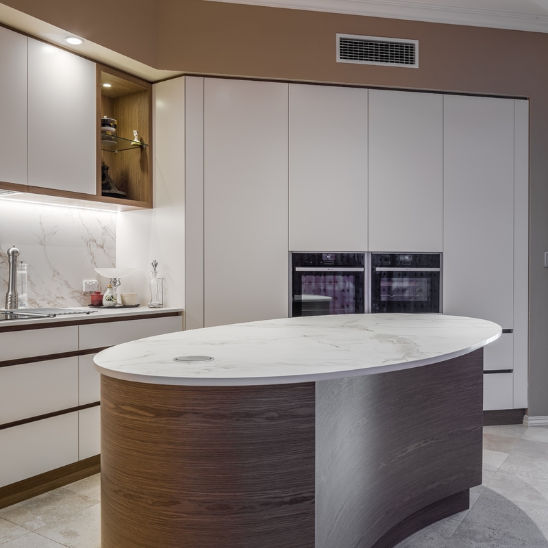 Tủ bếp Melamine sang trọng Thiết kế hiện đại tùy chỉnh Tấm ván lõi HMR