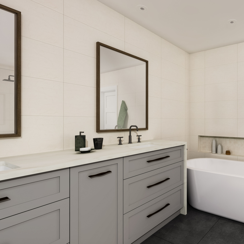 Sàn gỗ Gắn sơn mài Phòng tắm Vanity Đơn vị màu xám nhạt Máy lắc 72 inch Gương đôi
