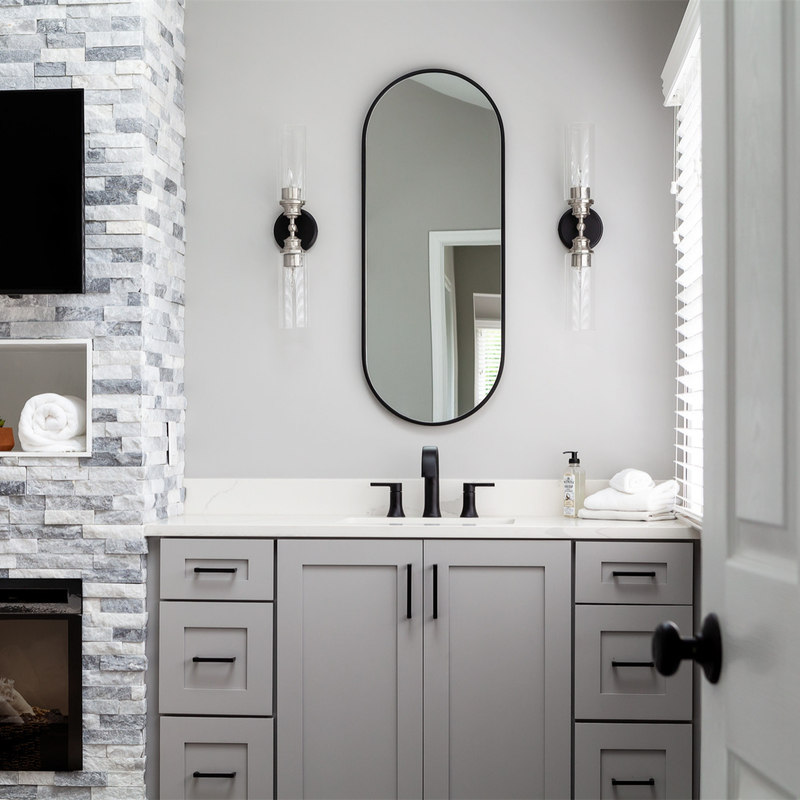 Bộ Lắc Tay Màu Xám Trung Tính Sang Trọng Phong Cách Sơn Mài Phòng Tắm Vanity Combo với 2 cửa 6 ngăn kéo