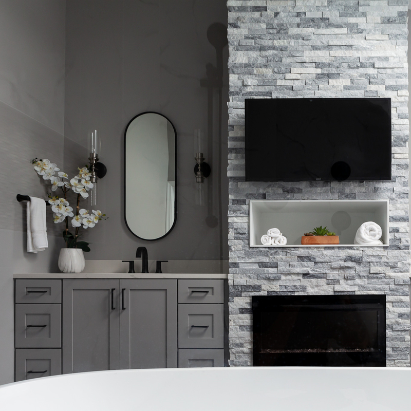 Bộ Lắc Tay Màu Xám Trung Tính Sang Trọng Phong Cách Sơn Mài Phòng Tắm Vanity Combo với 2 cửa 6 ngăn kéo