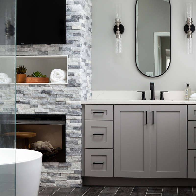 Bộ Lắc Tay Màu Xám Trung Tính Sang Trọng Phong Cách Sơn Mài Phòng Tắm Vanity Combo với 2 cửa 6 ngăn kéo