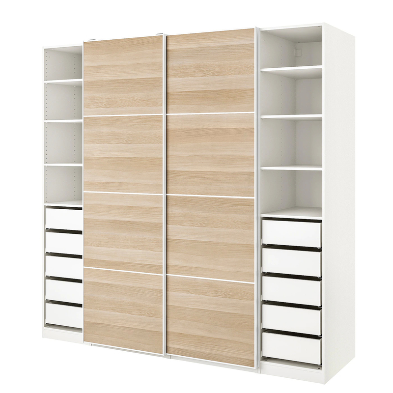 Melamine Cửa trượt Tủ quần áo hiện đại Sơn mài hiện đại Phòng ngủ Tủ quần áo treo tường Hạt gỗ Đồng bằng