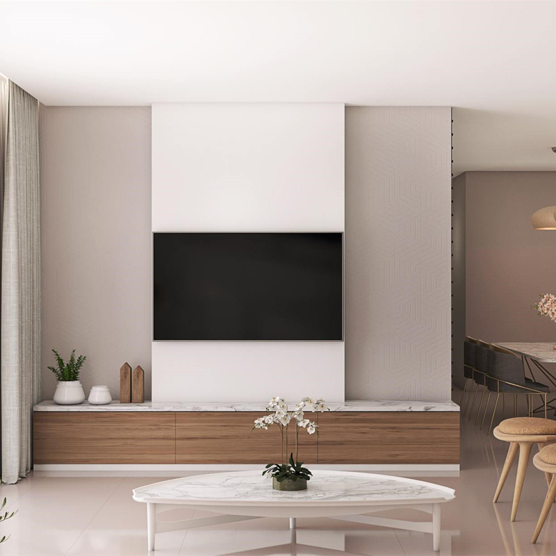 Tủ TV treo tường màu xám đậm màu trắng hiện đại Bộ TV Melamine Ghế dài hạt gỗ