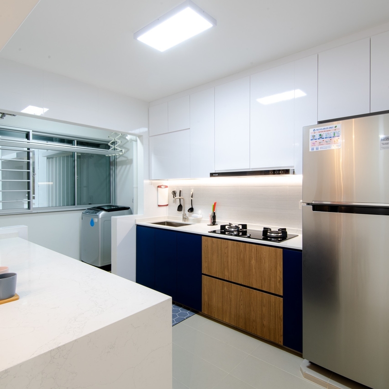 Tủ Bếp Sơn Mài Trắng Cao Cấp Hiện Đại Nhỏ Màu Xanh Hải Quân Lưu Trữ Nhà Kết Cấu Gỗ Mô Đun