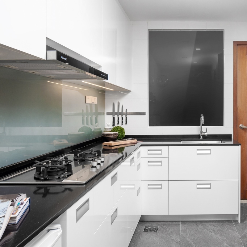 Tủ bếp PVC trắng có độ bóng cao tùy chỉnh được làm từ tấm cửa MDF chống thấm nước