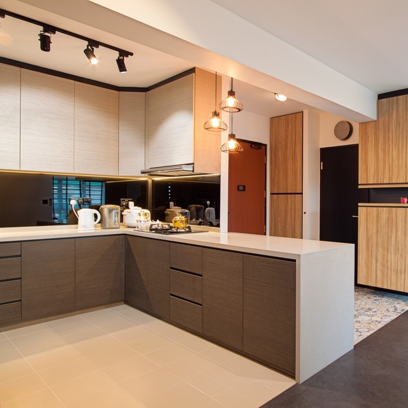 Bộ tủ bếp gỗ dán tường treo tường Kết hợp nhiều màu Lớp E1