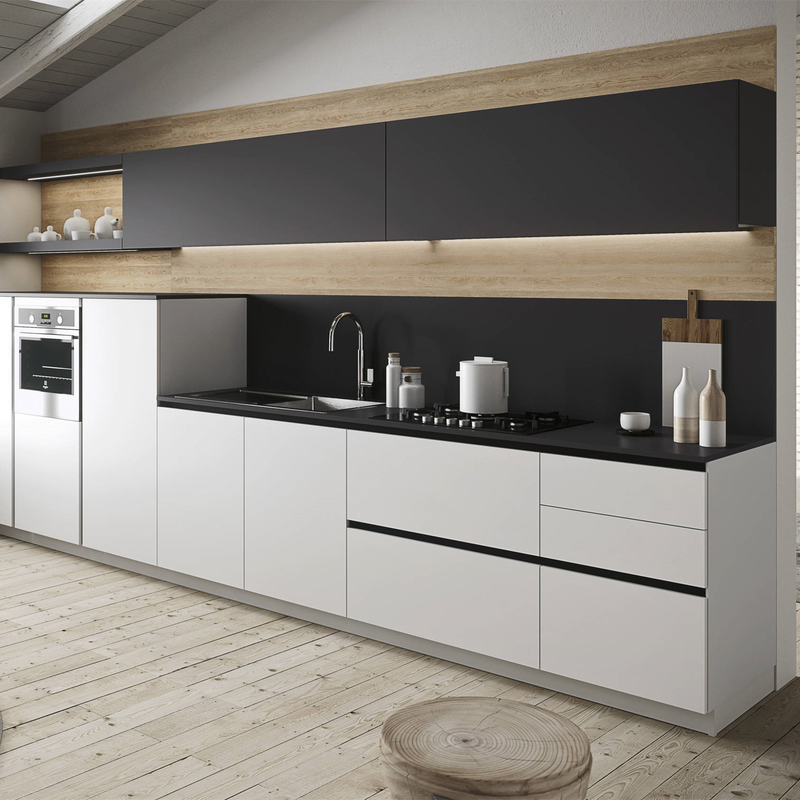Tủ treo bếp hoàn thiện Melamine Kết hợp với màu trắng và đen Không tay