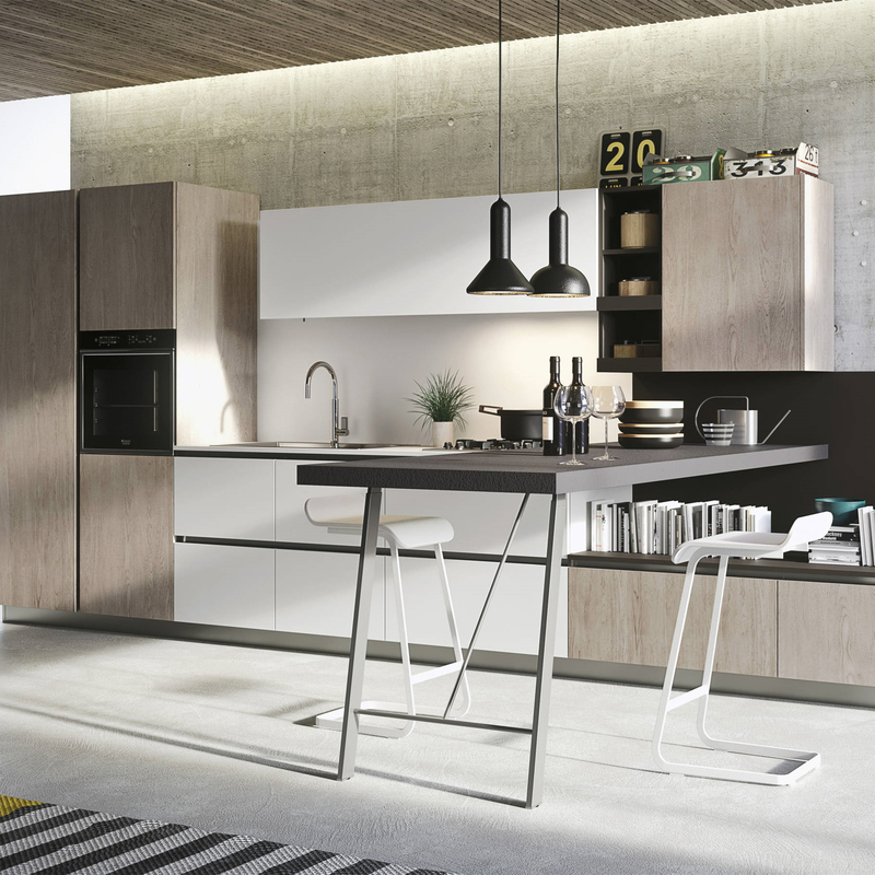 Tủ treo bếp hoàn thiện Melamine Kết hợp với màu trắng và đen Không tay