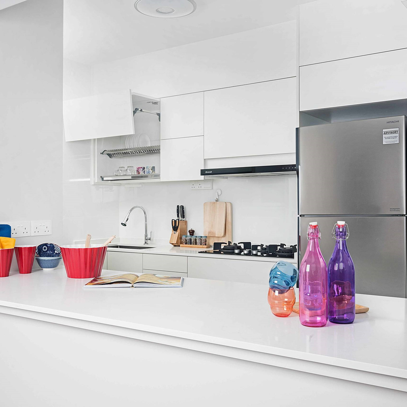 Kích thước nhỏ Giá rẻ Bộ tủ bếp Dự án Melamine trắng Tủ bếp