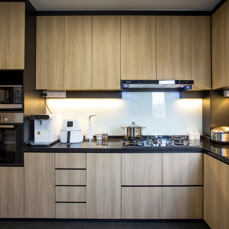 Không gian nhỏ Tủ bếp bằng gỗ Melamine Bộ hoàn chỉnh Tủ bếp có ngăn kéo và bồn rửa