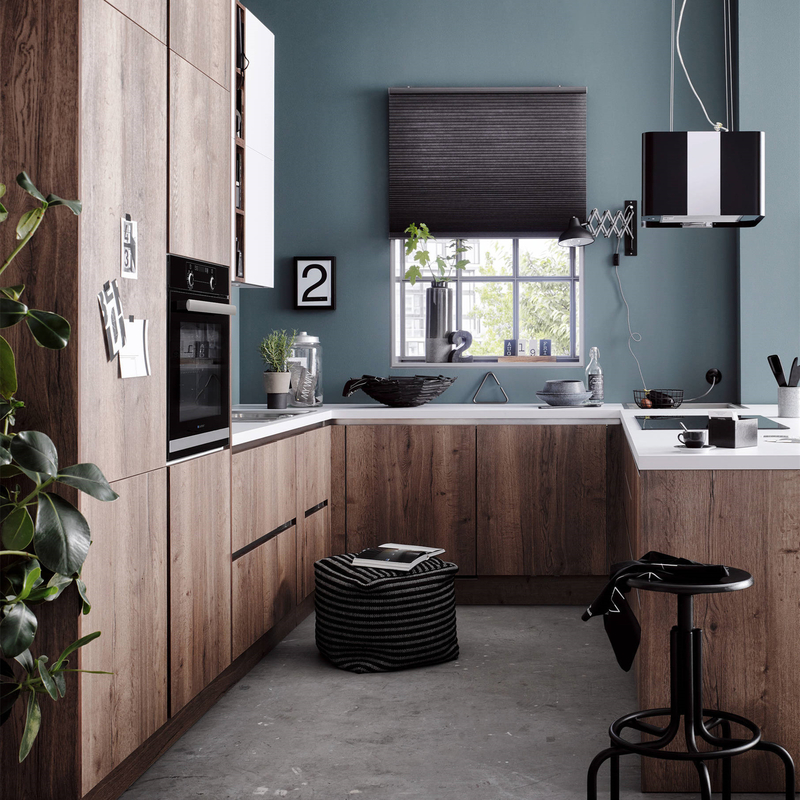 Bếp nhỏ kiểu mô-đun Tủ bếp bằng gỗ MDF Veneer Nội thất tất cả trong một với bộ đảo