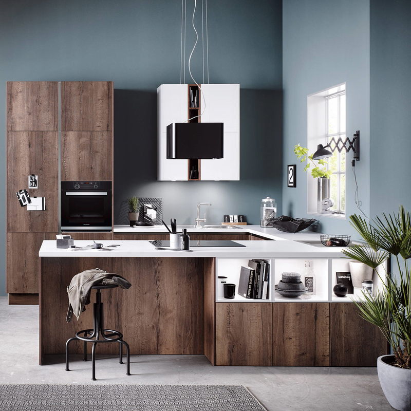 Bếp nhỏ kiểu mô-đun Tủ bếp bằng gỗ MDF Veneer Nội thất tất cả trong một với bộ đảo