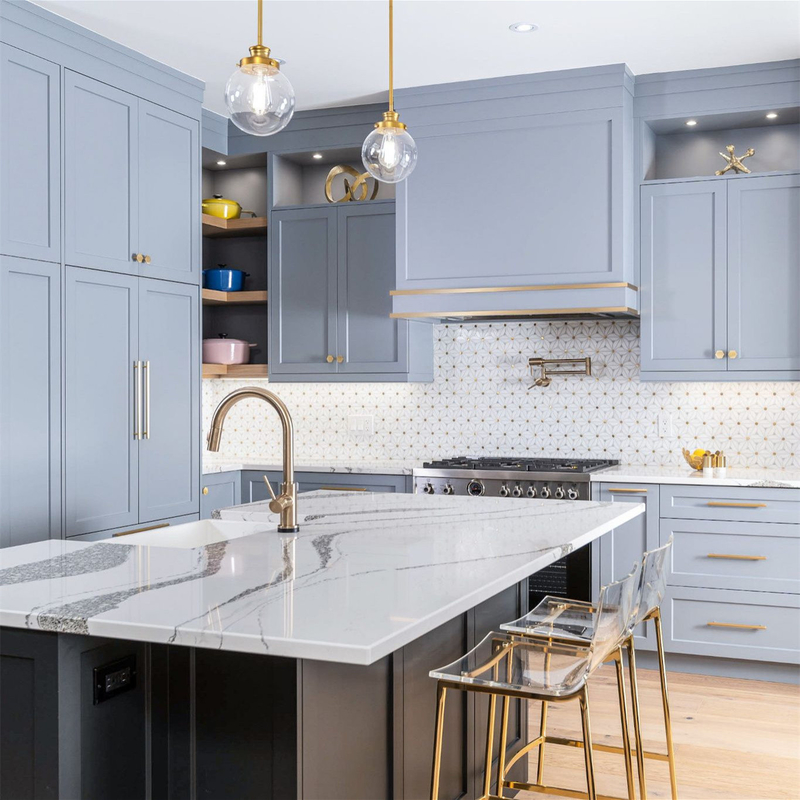 Thiết kế nhà biệt thự Shaker hoàn chỉnh tùy chỉnh màu xám màu xanh lá cây gỗ rắn tủ nhà bếp tiêu chuẩn tủ gỗ Made in China