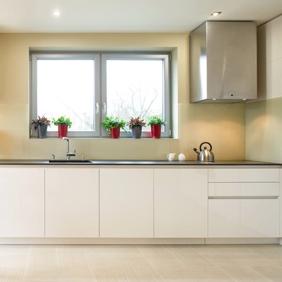 Tủ mô-đun nhà bếp bóng hoàn toàn Acrylic Bộ lưu trữ hiện đại màu trắng sang trọng