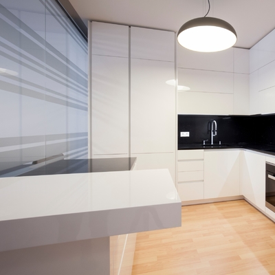 Tủ mô-đun nhà bếp bóng hoàn toàn Acrylic Bộ lưu trữ hiện đại màu trắng sang trọng
