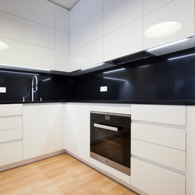 Tủ mô-đun nhà bếp bóng hoàn toàn Acrylic Bộ lưu trữ hiện đại màu trắng sang trọng