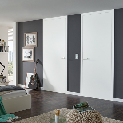 Phòng ngủ Melamine Cửa nội thất bằng gỗ Tấm nền rắn màu trắng Sơn lót hiện đại