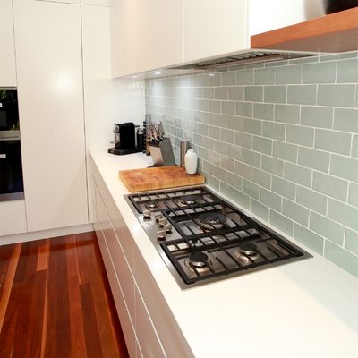 Bàn ăn Melamine trắng không tay L Shape Kitchen Center Unit Island