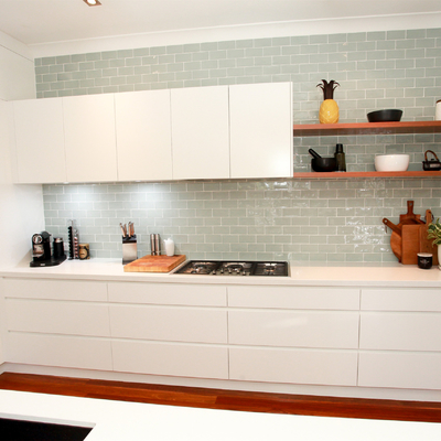 Bàn ăn Melamine trắng không tay L Shape Kitchen Center Unit Island